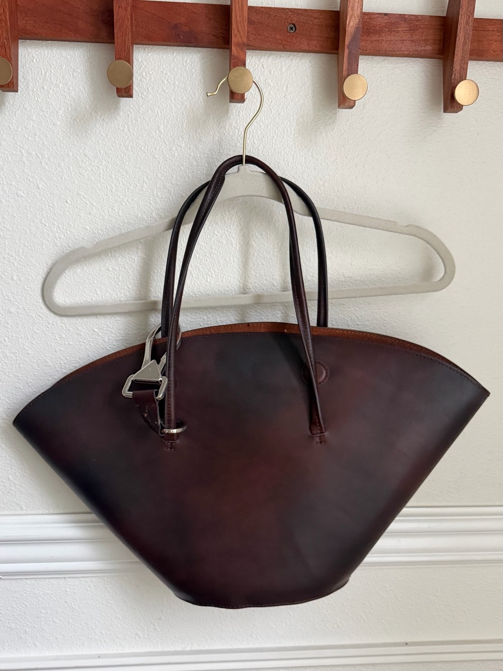 Zara Dark Brown Leather Fan-Shaped Tote